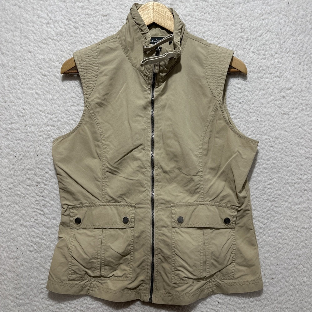 Eddie‎ Bauer Women's Vest Size L Nylon Travex Zip Khaki Travel Hiking Outdoors